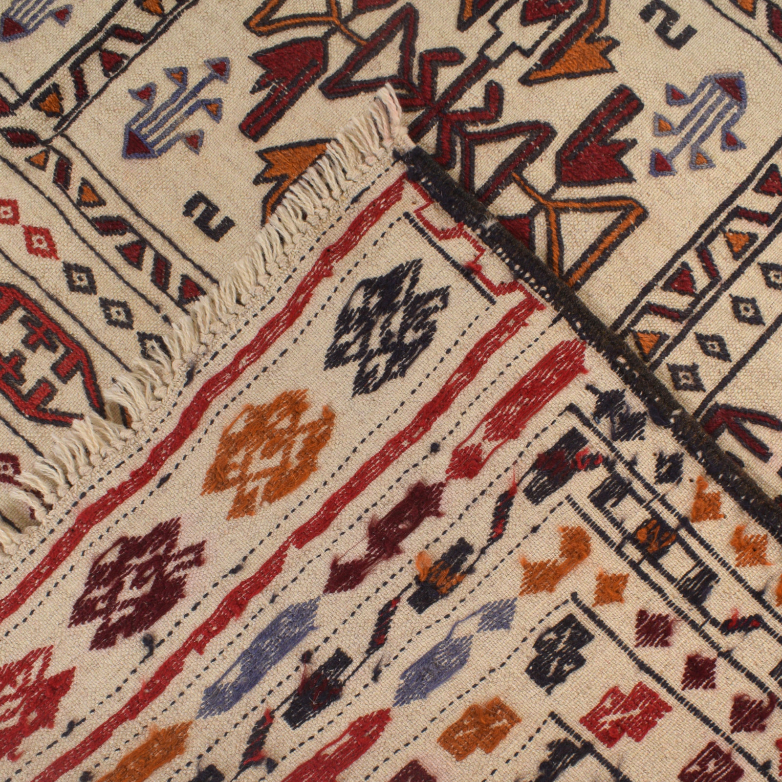 Hand Woven Afghan Traditional Rug 4’4 x 6’4 ft Wool Area White Kilim Rug -R22255