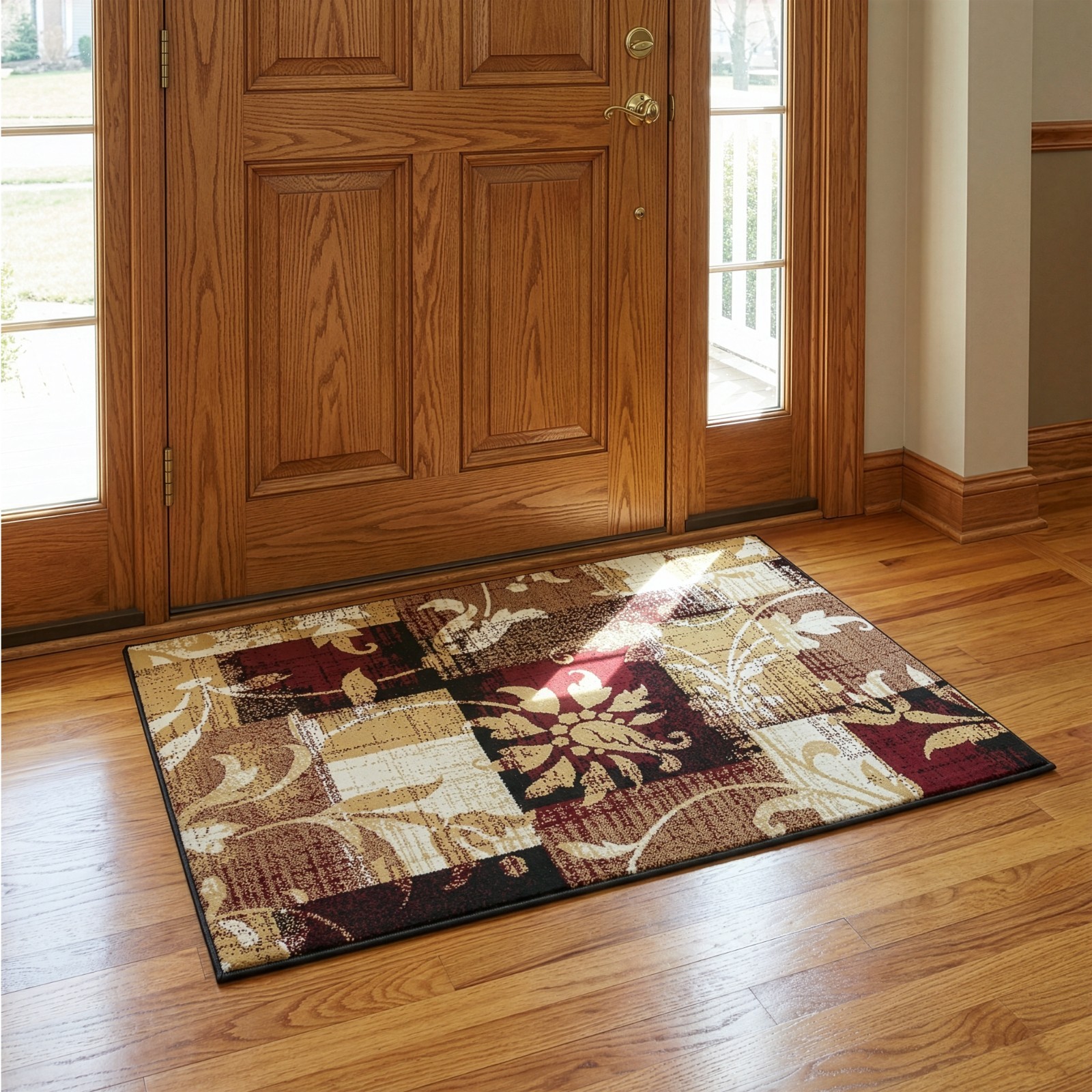 Geometric Patchwork Floral Antistatic Stain Resistant Indoor Area Rug or Runner