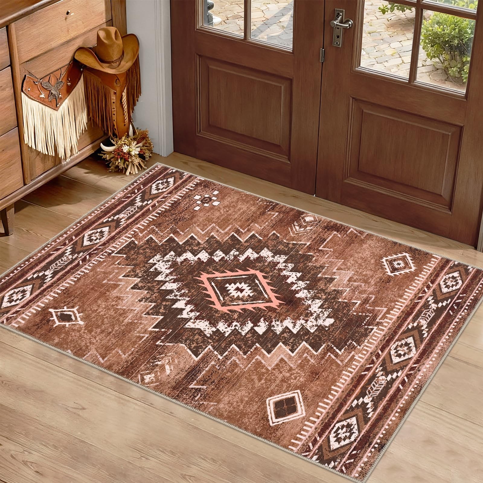 Yinhua Brown 2’x3′ Aztec Rug Non-Slip