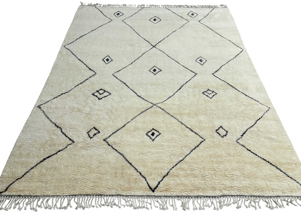 Contemporary Hand-Knotted Moroccan Style Rug in Beige & Brown. 100% Wool