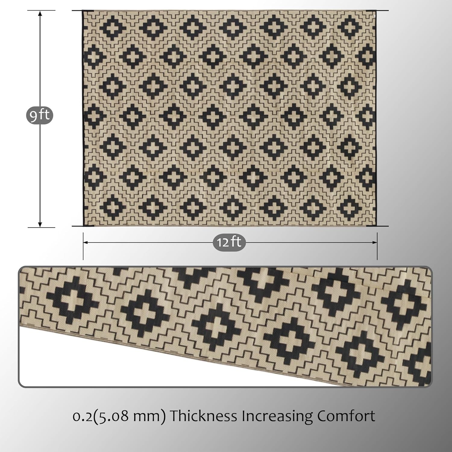 Outdoor Waterproof Plastic Straw Rugs 9×12 Reversible Patio Camping Carpet Mat