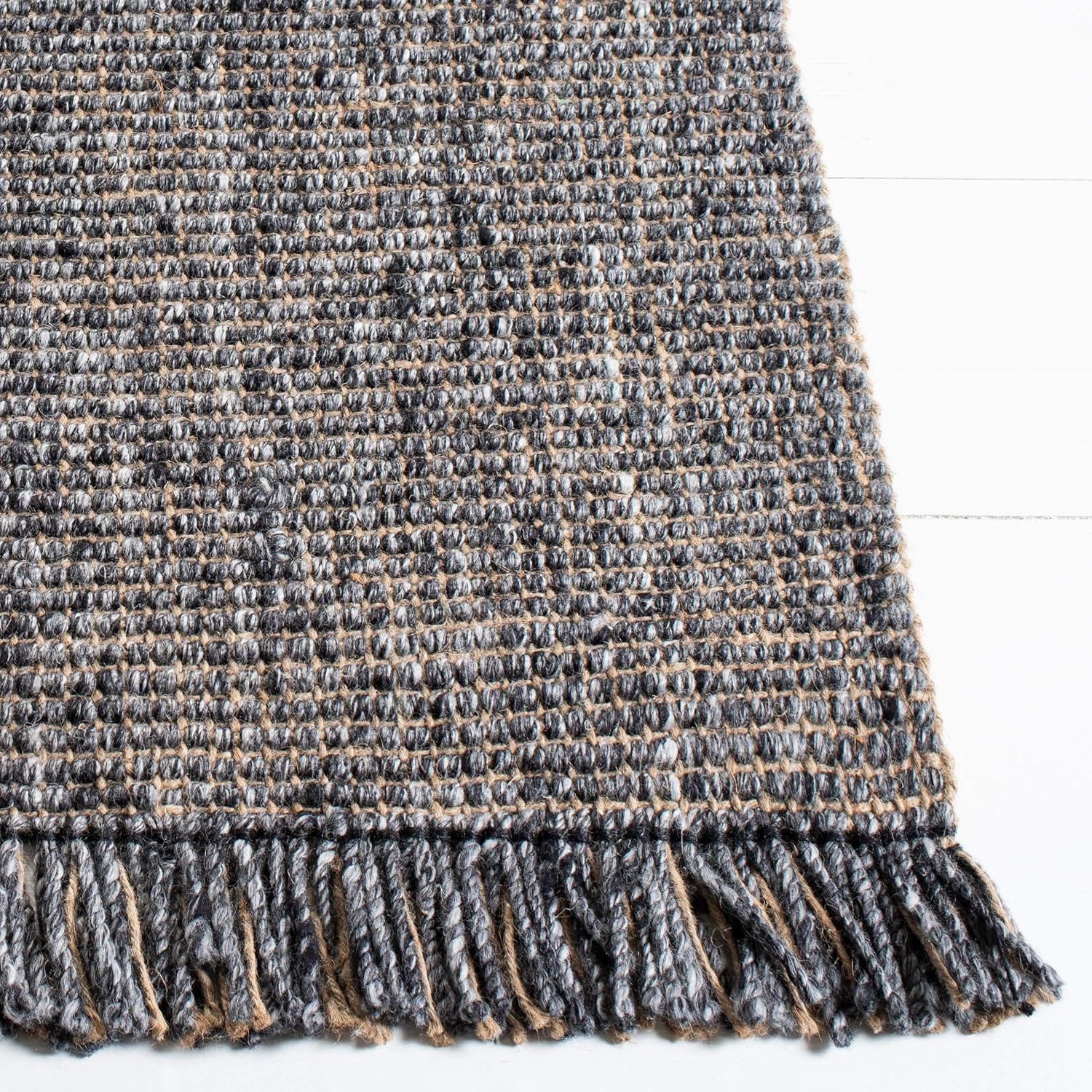 Handmade Jute Area Rug 6′ x 9′ – Charcoal & Natural, Perfect for High Traffic Ar