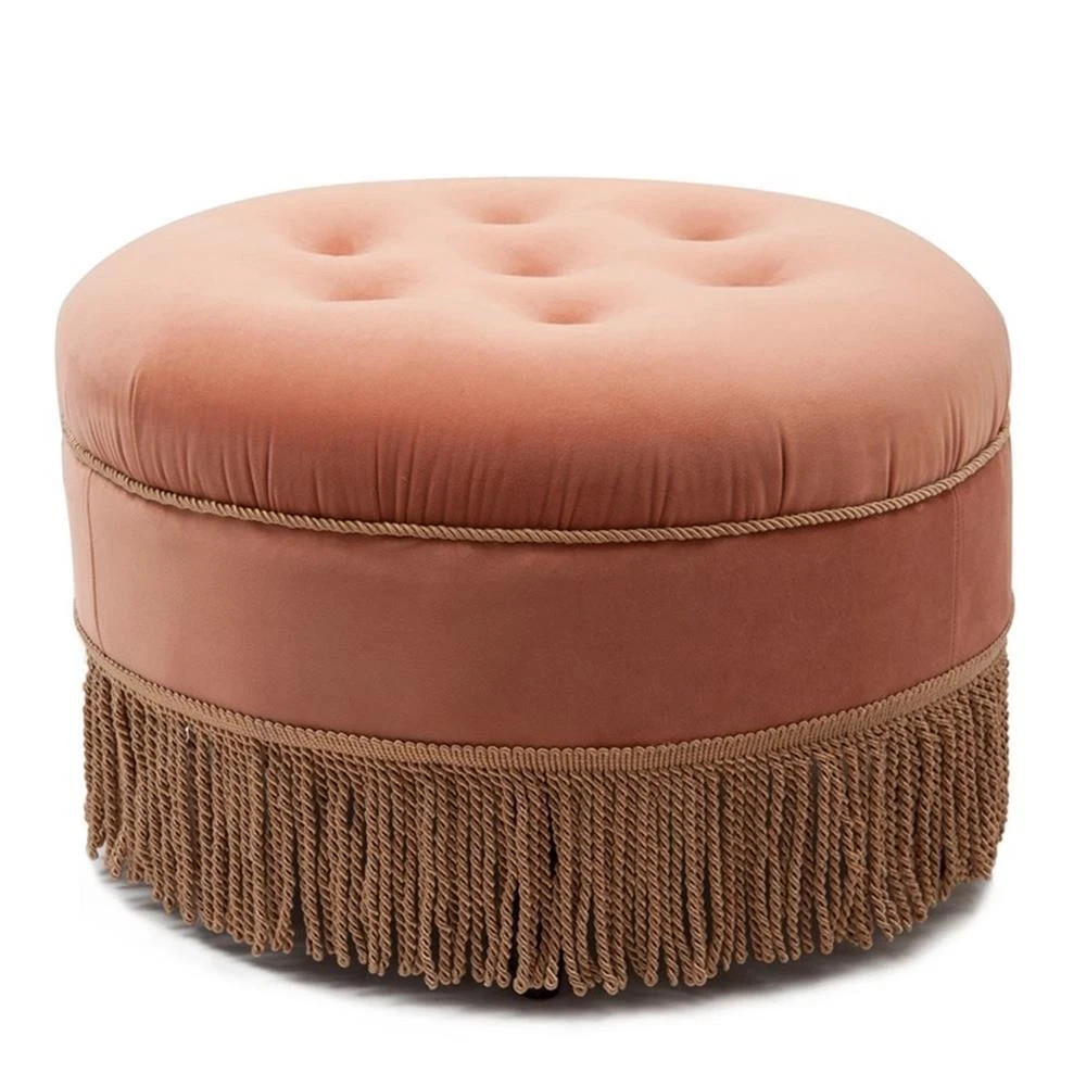 Traditional Tufted Decorative Round Ottoman in Orange