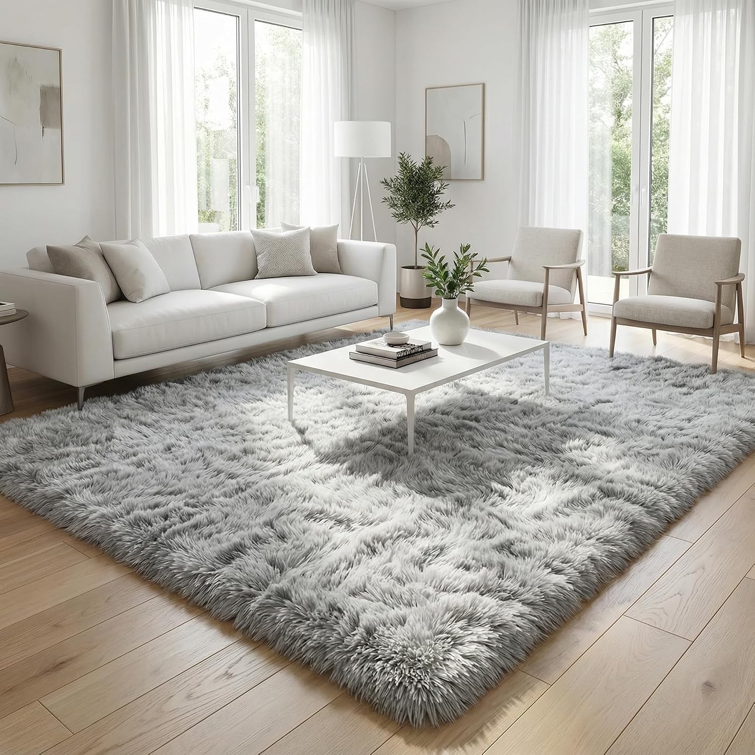 Ultra Soft Fluffy 4’x6′ Shaggy Area Rug – Modern Grey Decor for Kids & Pets