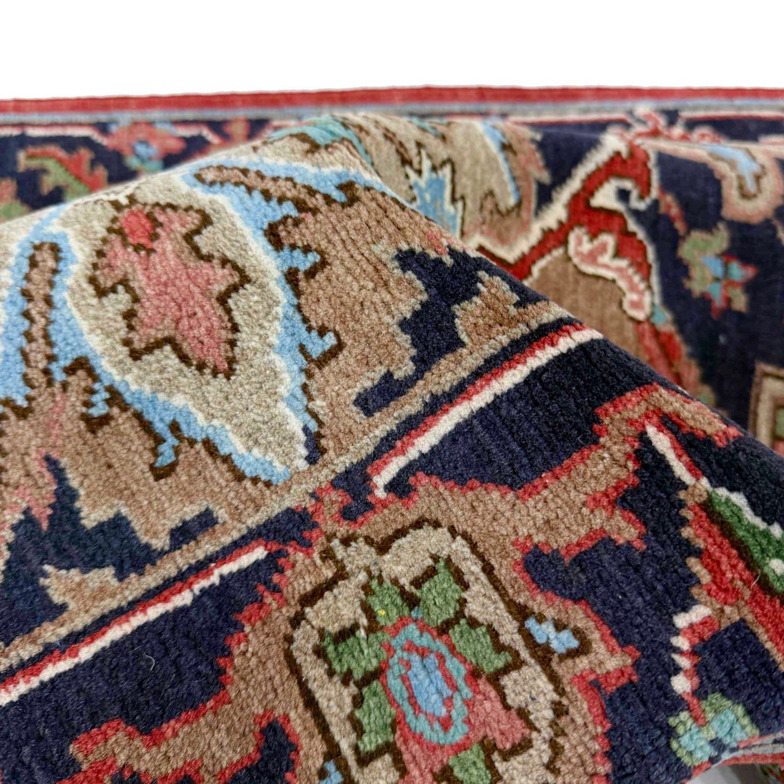 Classic Heriz Kazak Rug Navy Blue Red Oriental Hand-knotted Rug 2’8×4’2Ft R37496