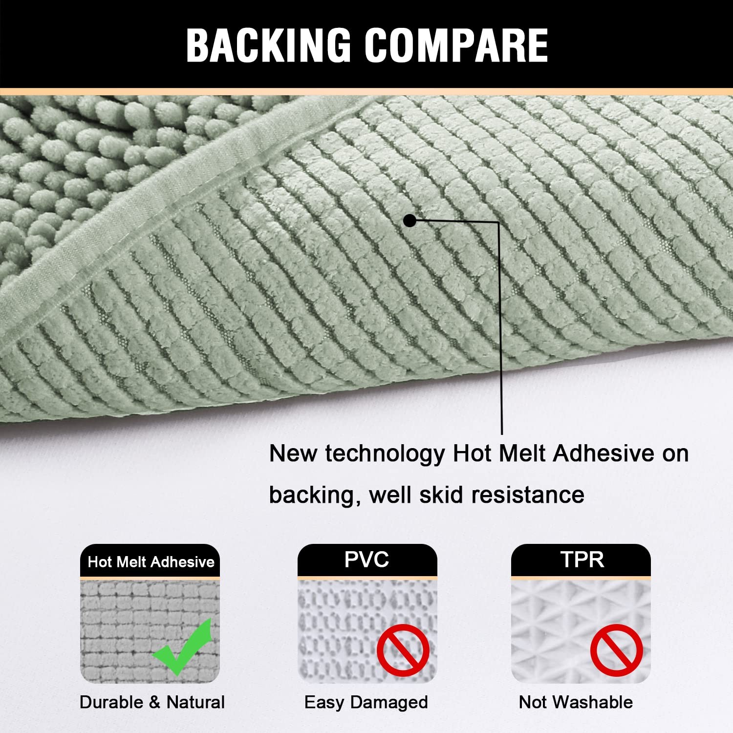 H.VERSAILTEX Luxury Chenille Bath Rug Mat Set Sage 32×20 20×20 Soft Absorbent