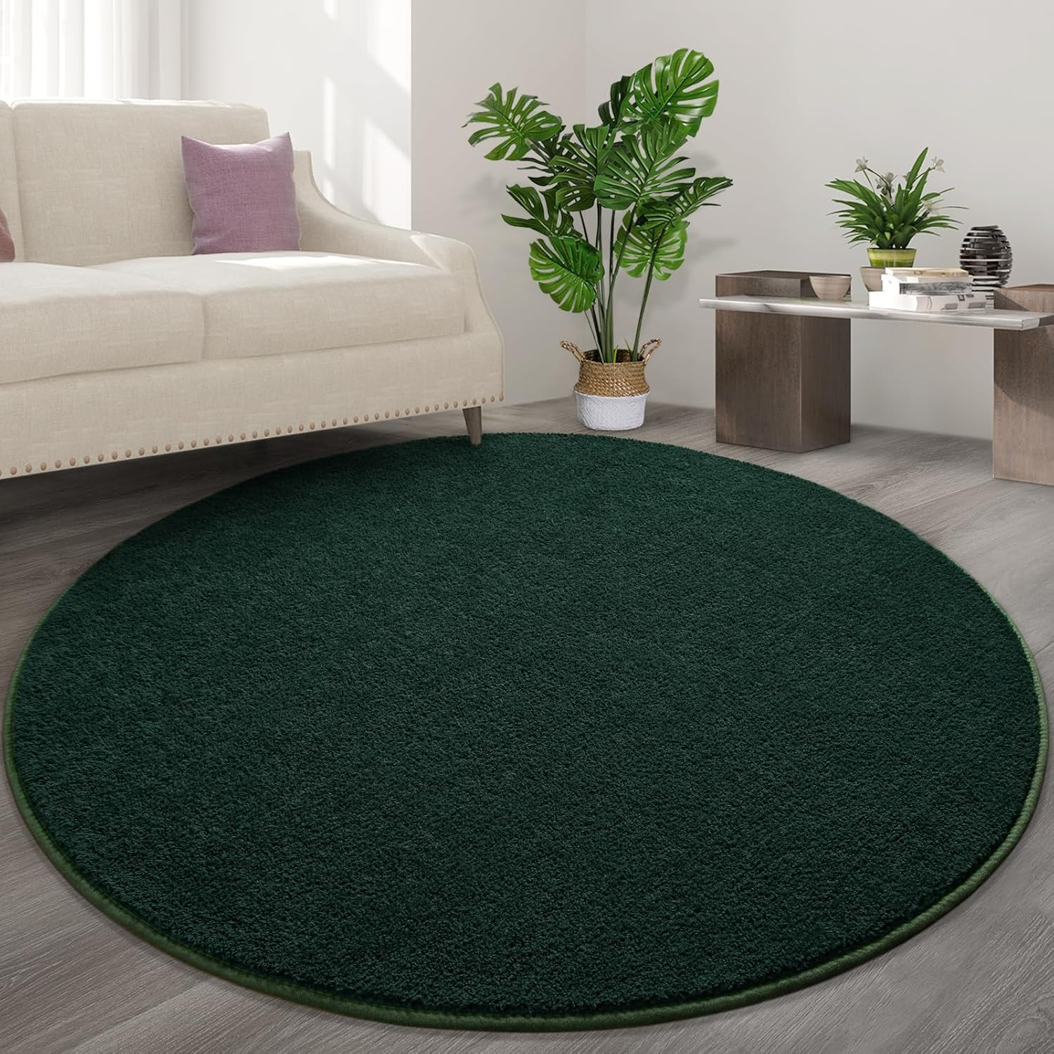 4x4ft Round Area Rug Ultra Soft Memory Foam Coral Fleece Non Slip Green Carpet