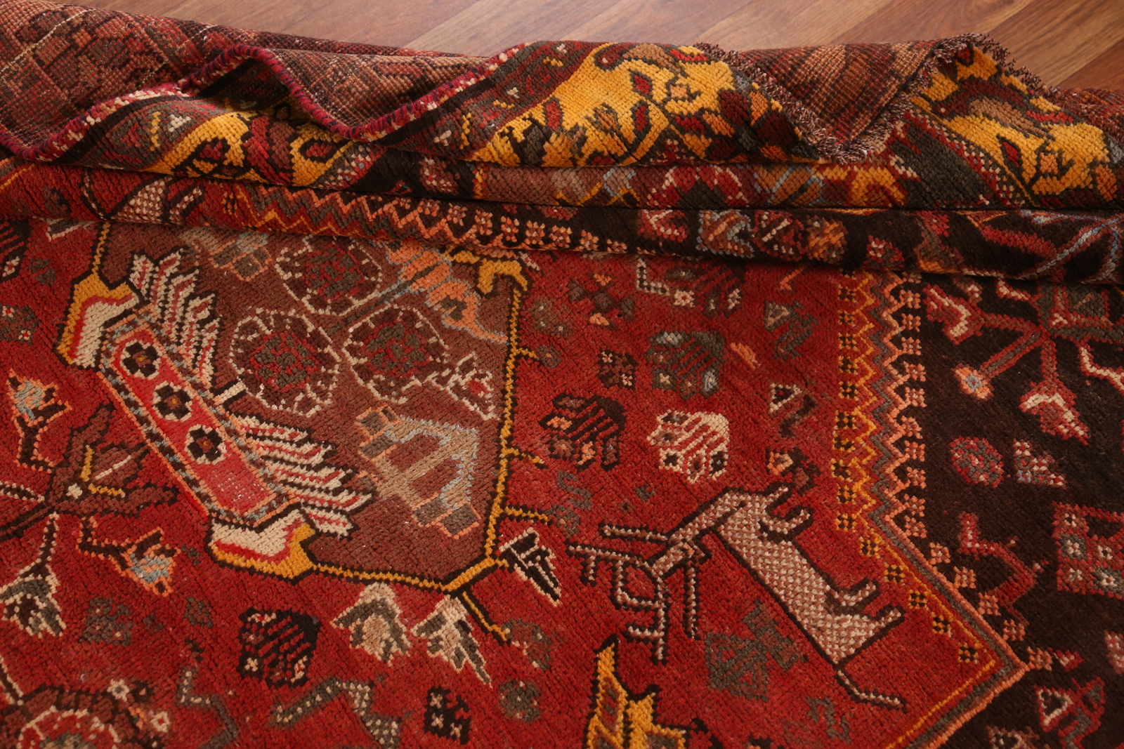 Animals Design Tribal Wool Hand-knotted Red/ Orange Living Room Area Rug 6×8