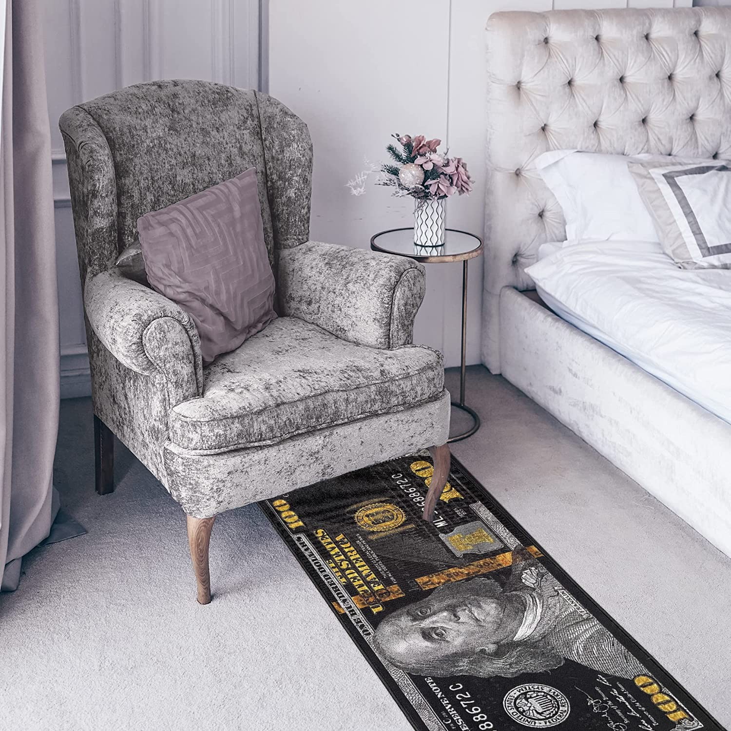 HUAHOO Black Money Rugs 100 Dollar Bill Area Rug Door Mat Runner for Living Room