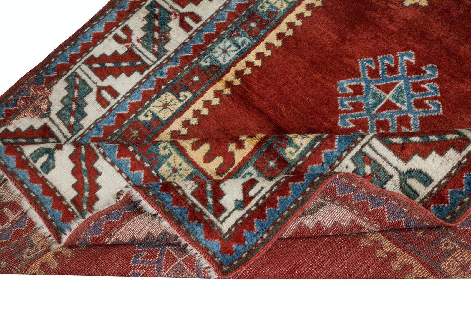 4×5.4 Ft Reproduction of an antique Caucasian Kazak Prayer Rug. 100% Wool