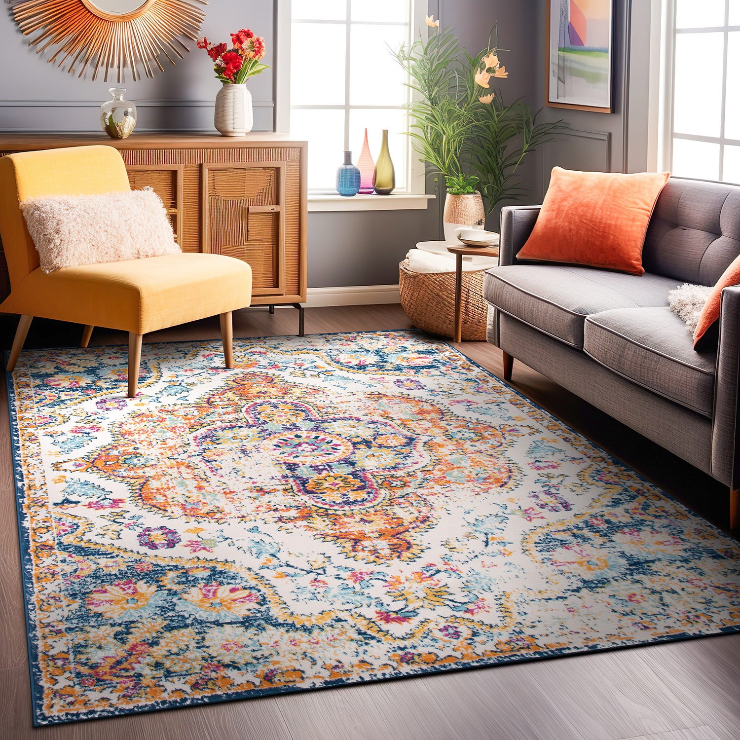 Rugshop Area Rug Distressed Vintage Bohemian Rugs for Living Room Jute Rug 8×10
