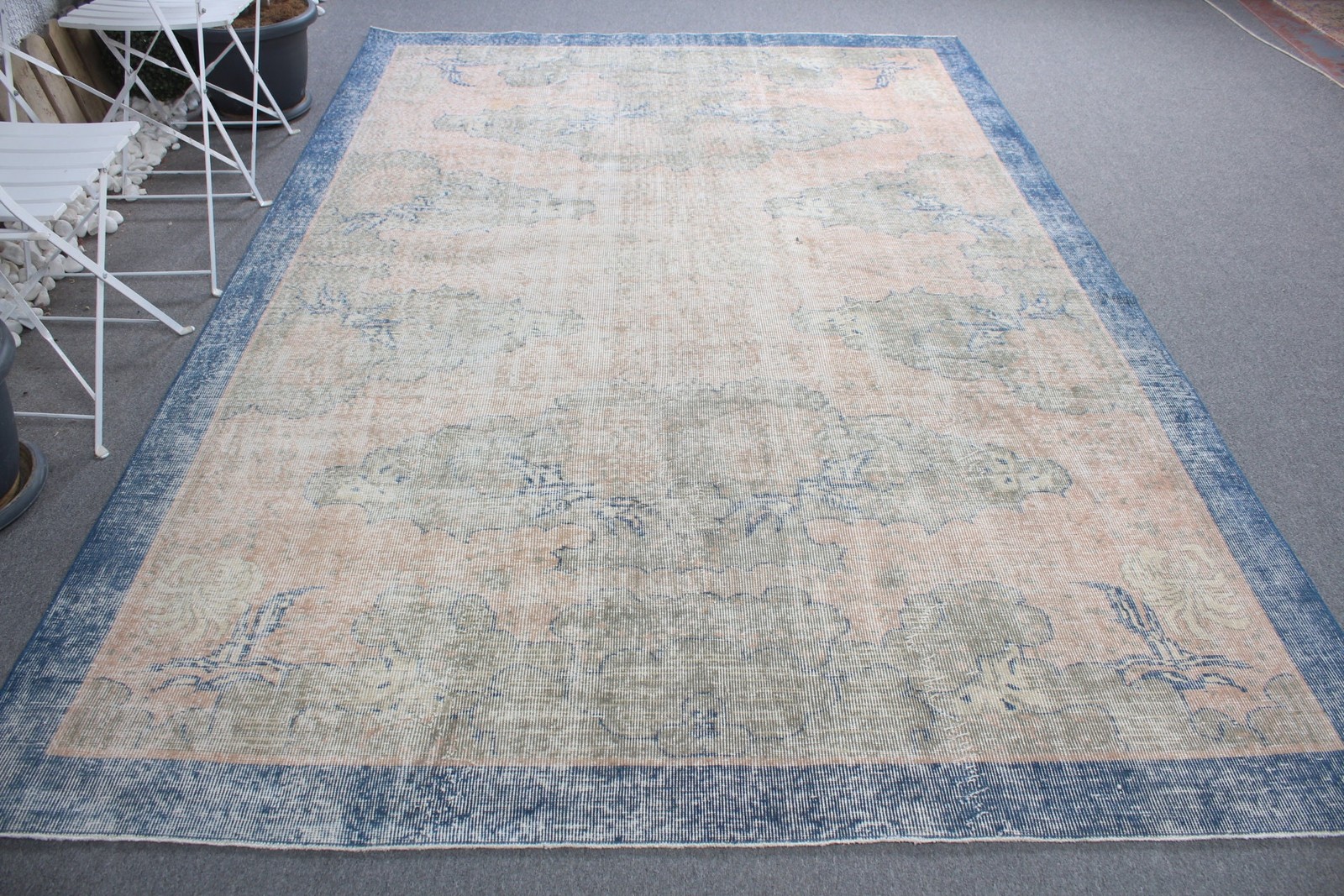 6,9×10,1 ft Rug, Turkish Vintage Large Rug, Blue Wool Rug