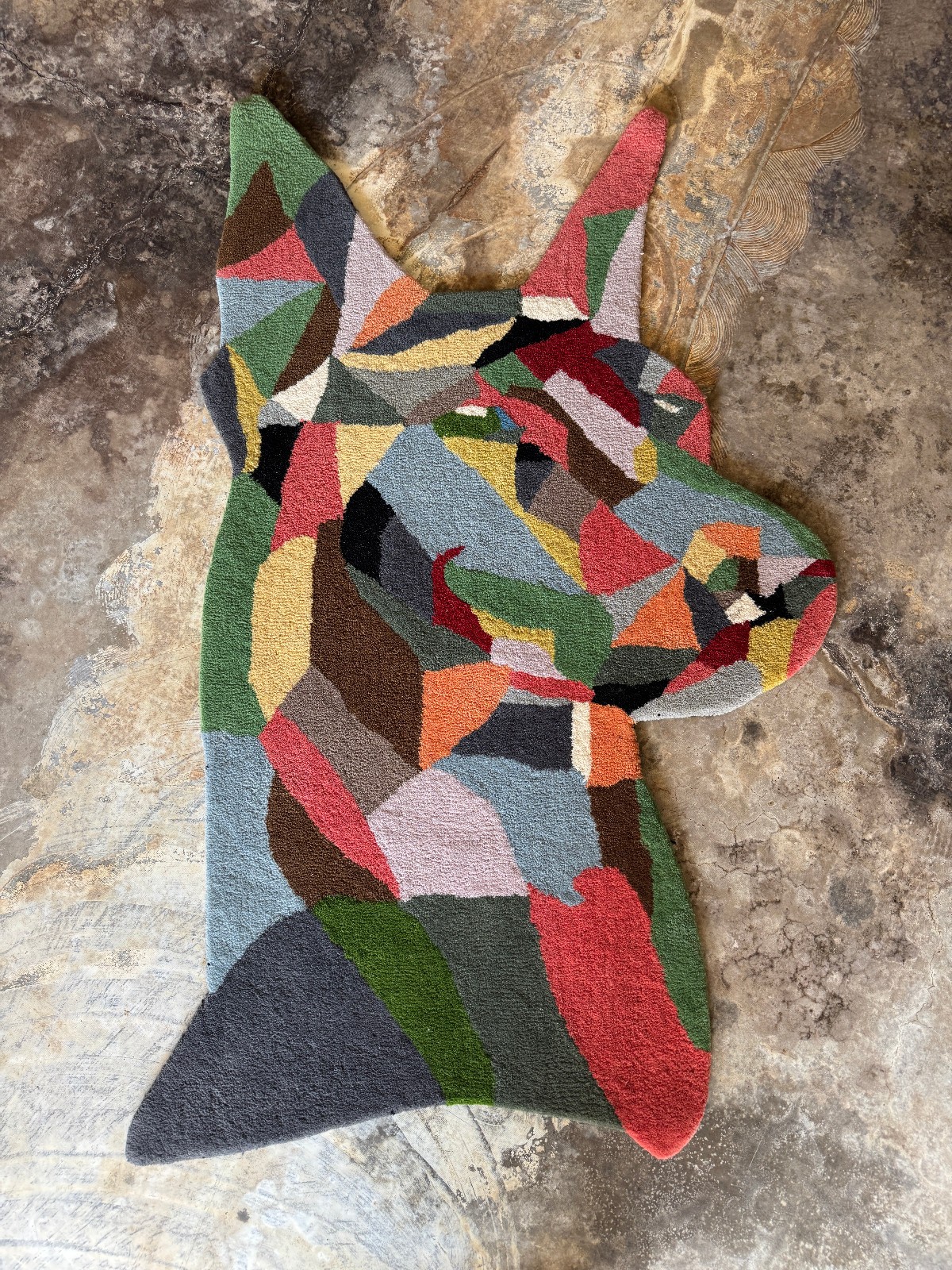 HANDMADE WOOL RUG 3×5 hand-tufted new clean dog design colorful abstract big art