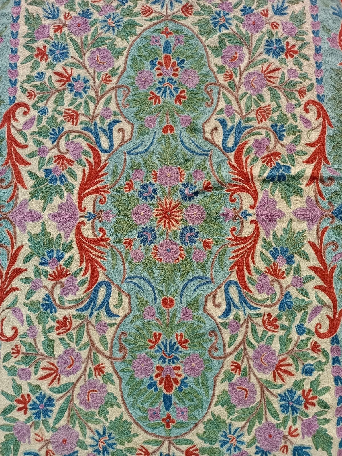 Vintage Fabulous Hand Wool Embroidered Kashmiri Chain Stitch Rug Floor Area