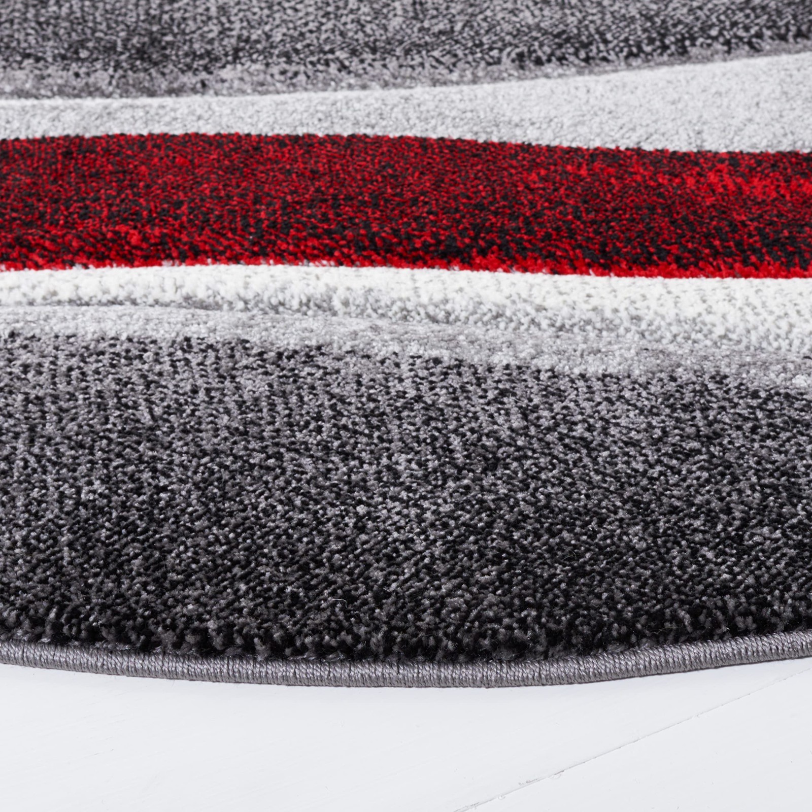 Modern Round Area Rug 3′ Grey & Red, Non-Shedding, Easy Care for Living Room, Di