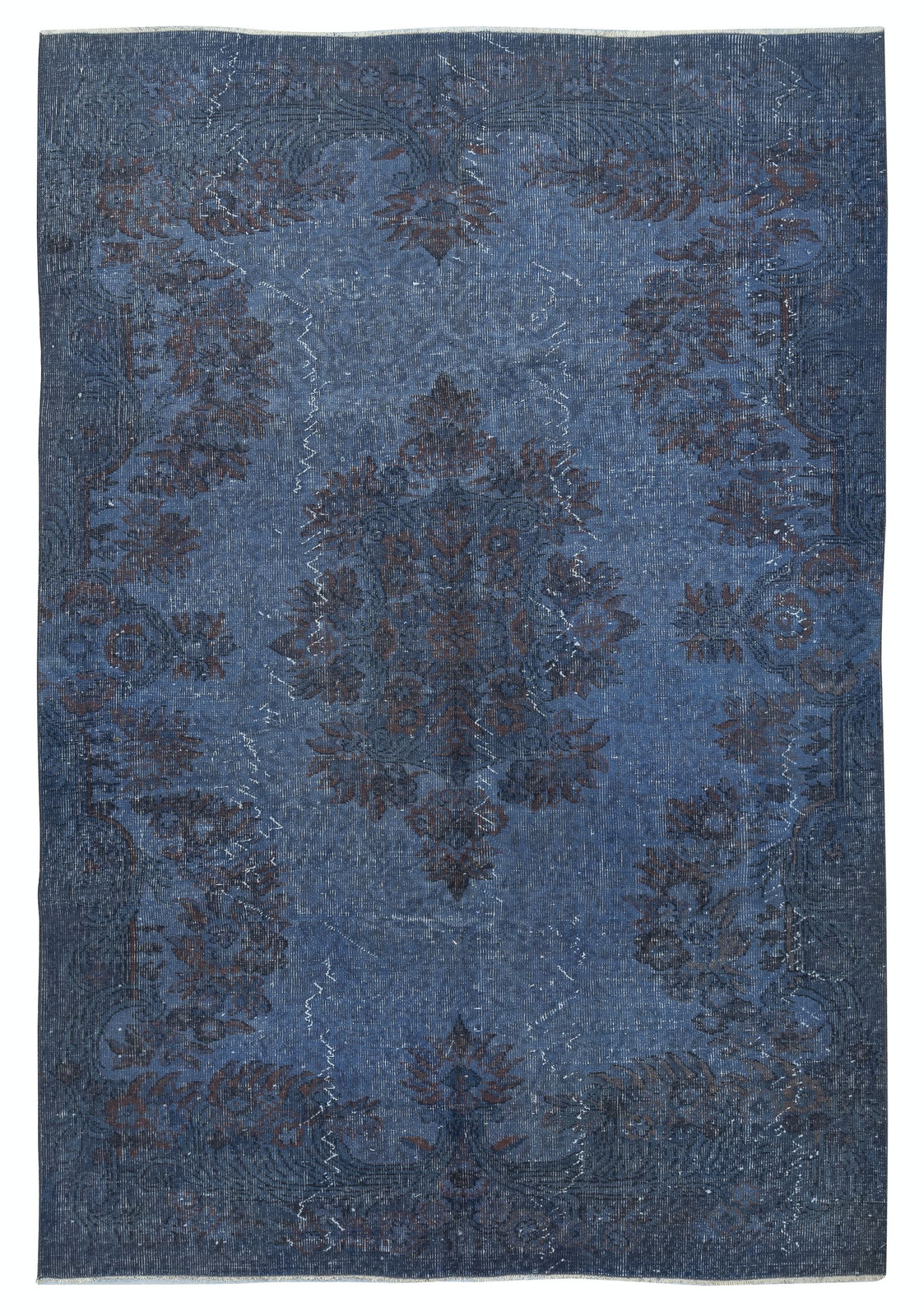 5.7×8 Ft Modern Handmade Turkish Wool Area Rug in Blue. Low Pile Floor Covering
