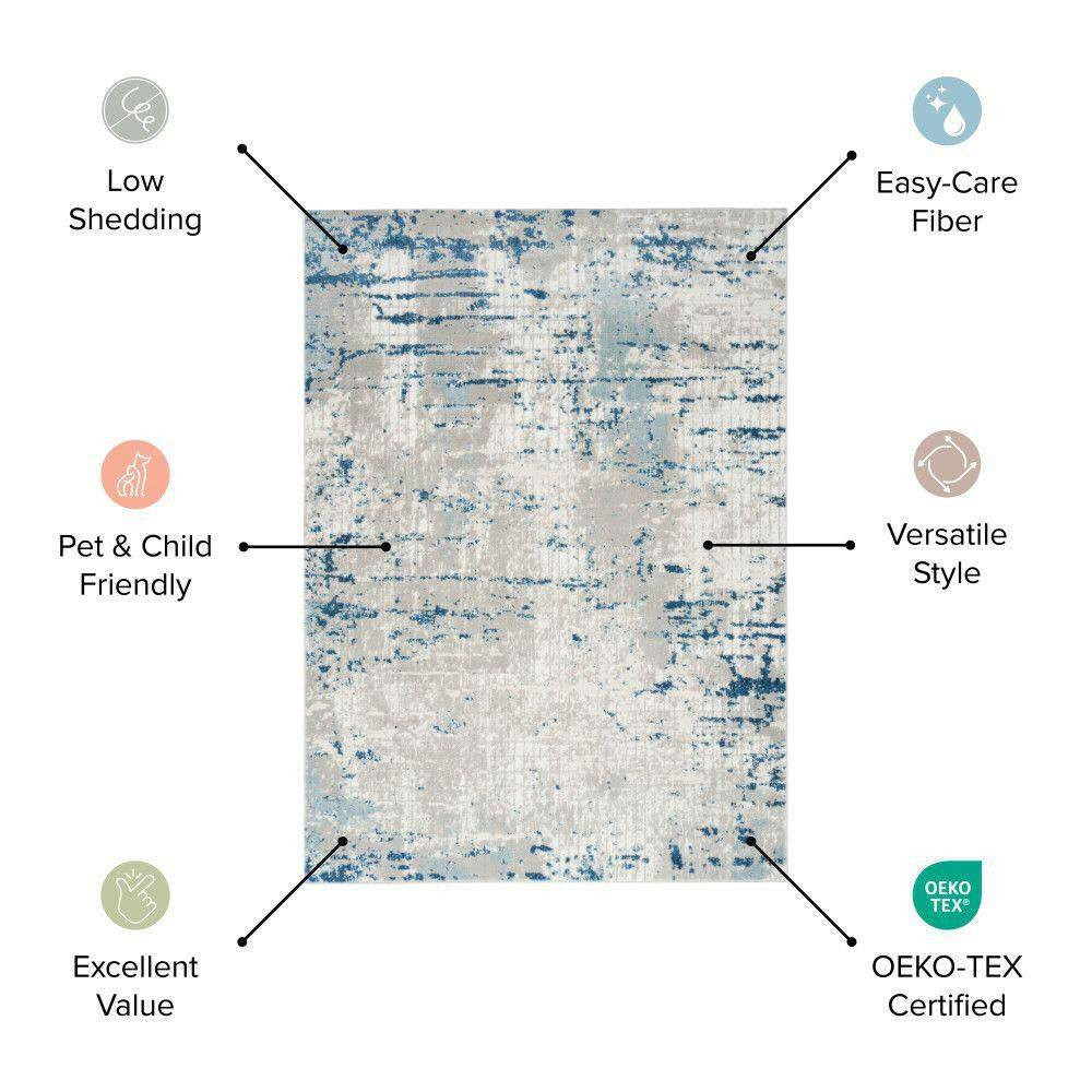 Concerto Blue Doormat 2 Ft. X 4 Ft. Abstract Contemporary Kitchen Area Rug