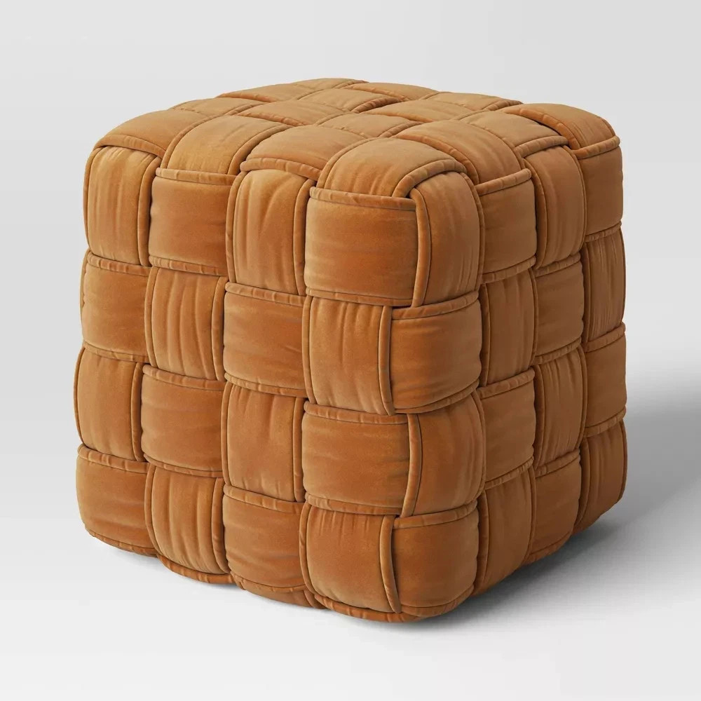 Square Woven Pouf Velvet Color Brown Hall Room Living Room Bedroom