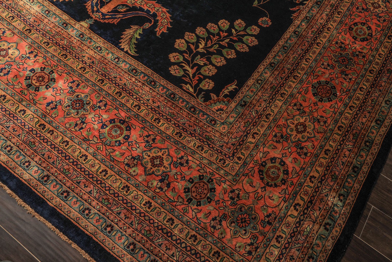 14’6″x19’8″ Hand Knotted New Zealand Wool Royal Blue Rose Kalaty Rug