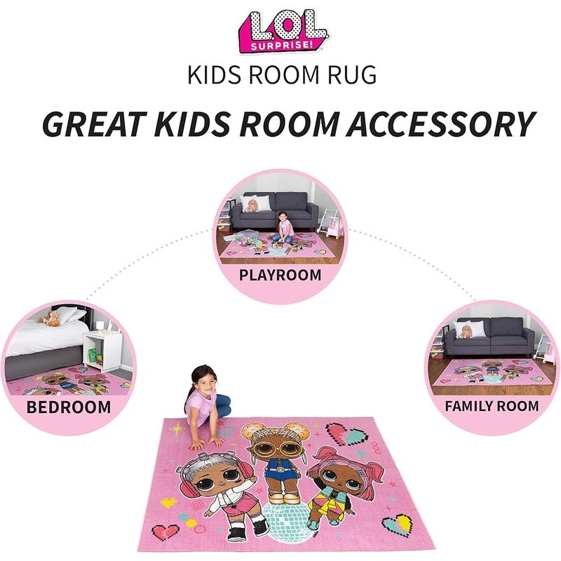 LOL Surprise Area Rug Kids Non Slip Soft Playroom Bedroom Game Mat Nylon
