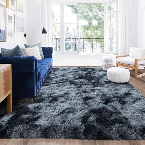 Rugs for Living Room 8×10, Soft Shaggy Modern 8′ x 10′ (Rectangular) Blue Grey