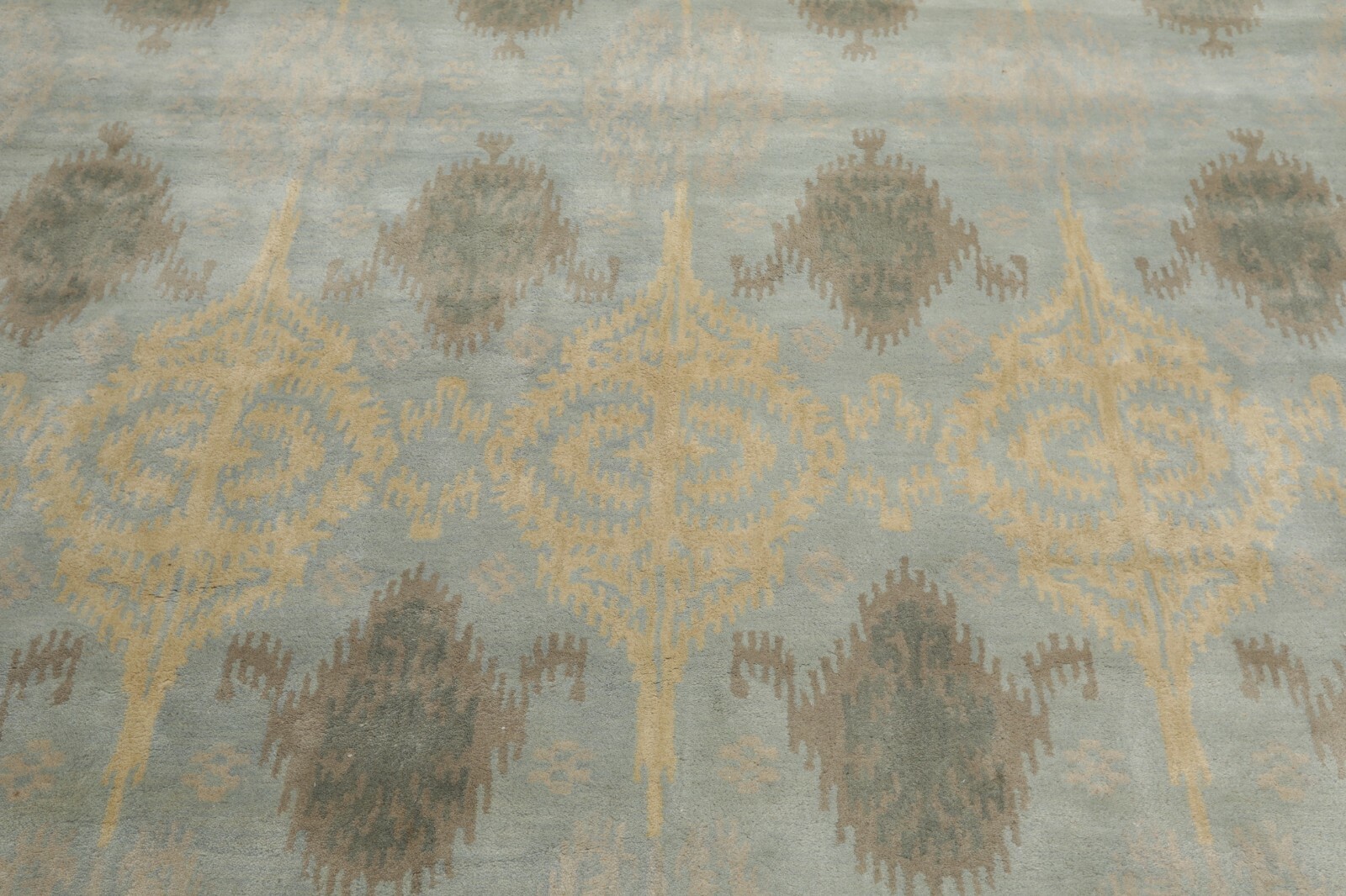 9’4” x 13’3” Handmade 100% Wool Ikat Modern Oriental Area Rug Light Blue