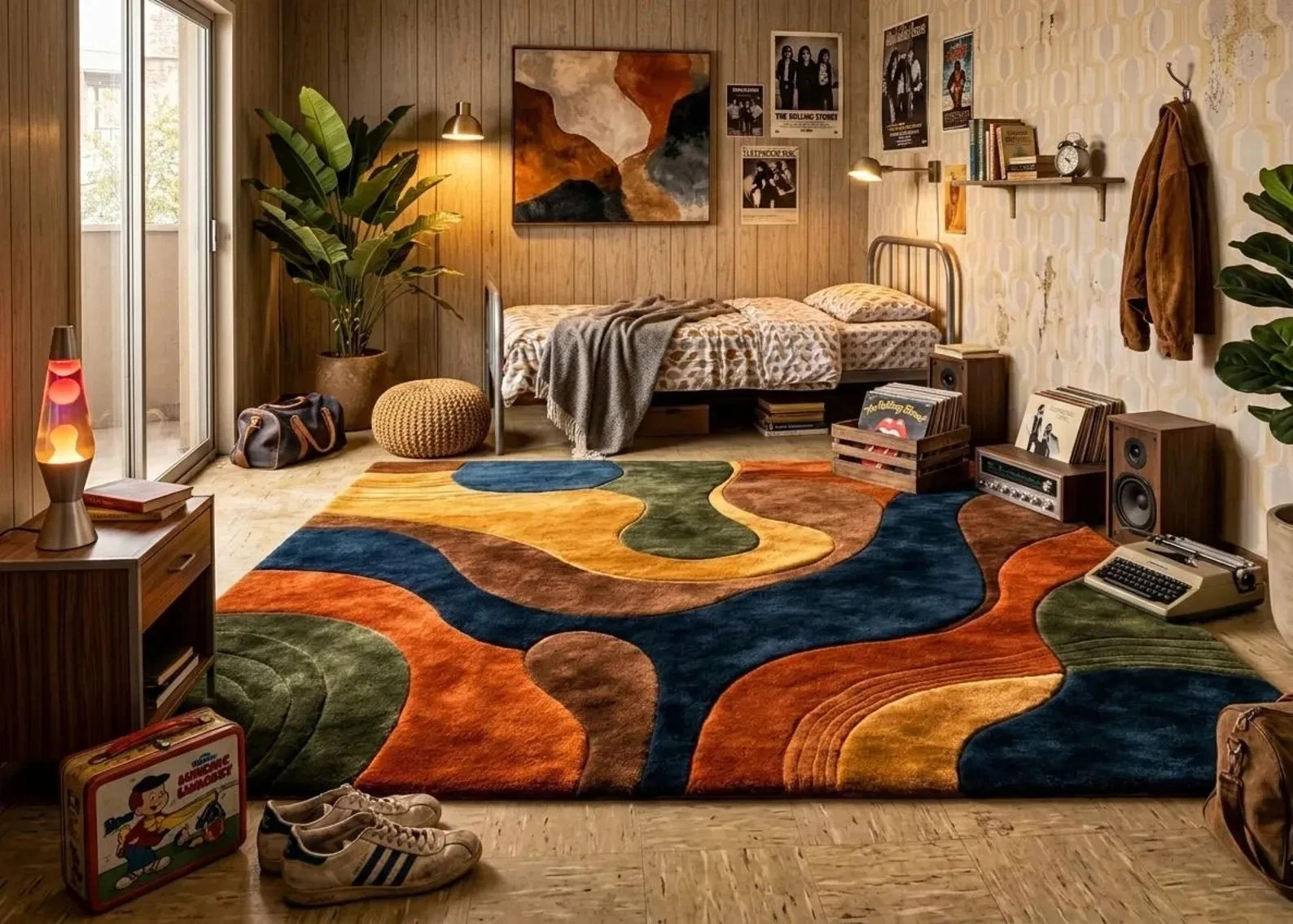 Mid Century Modern Hand-Tufted Retro Earth Tone Decor Rug Large Abstract Rug