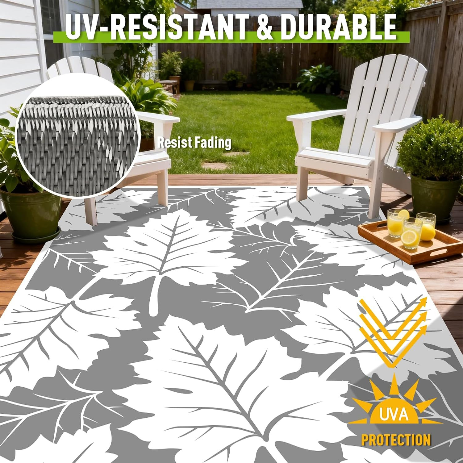 4X6 Feet Maple Leaf Pattern Plastic Outdoor Rug, Stain Resistant Waterproof Reve