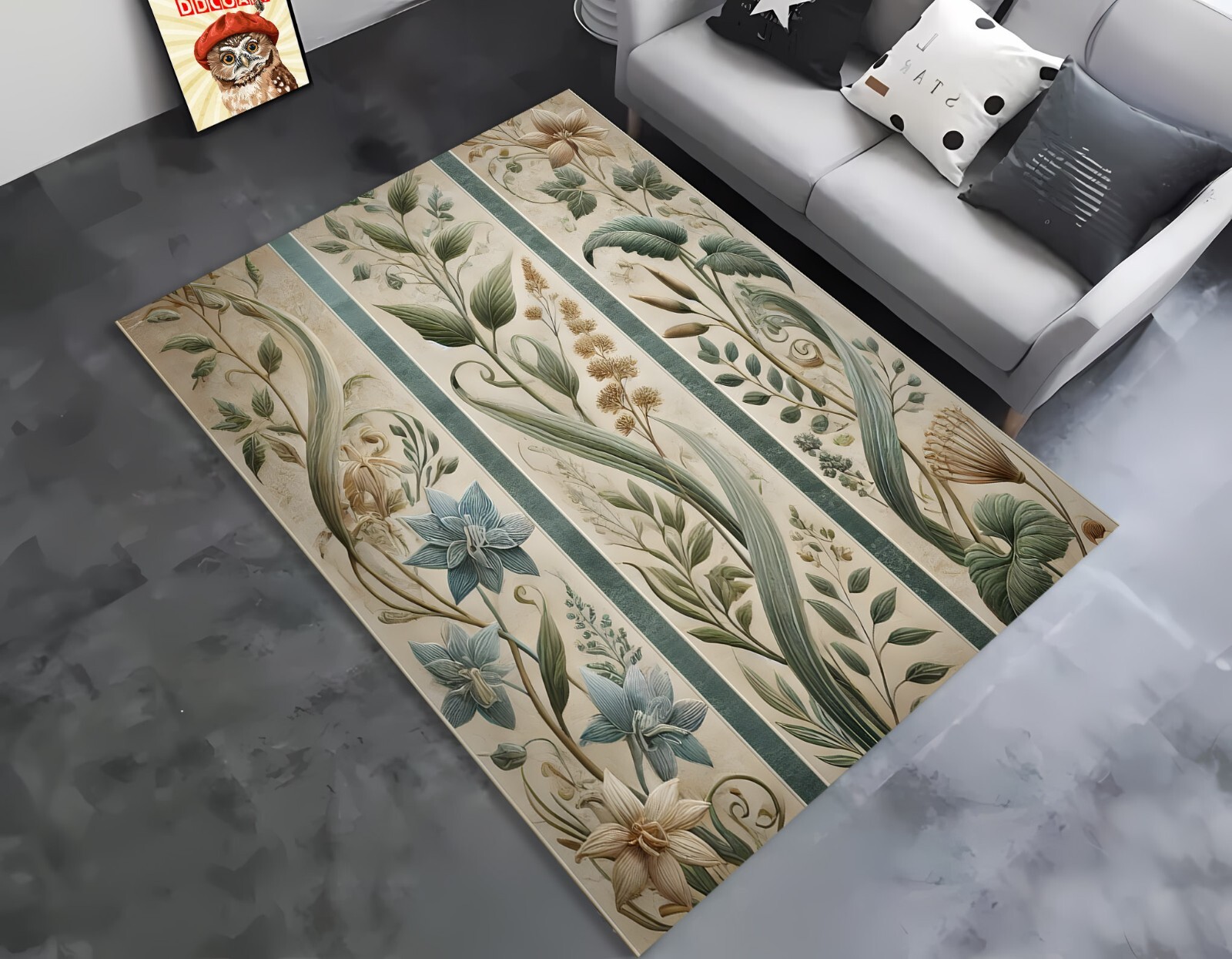 Nature-Inspired Botanical Runner Rug, Leaf & Floral Pattern in Earthy Tones, rug