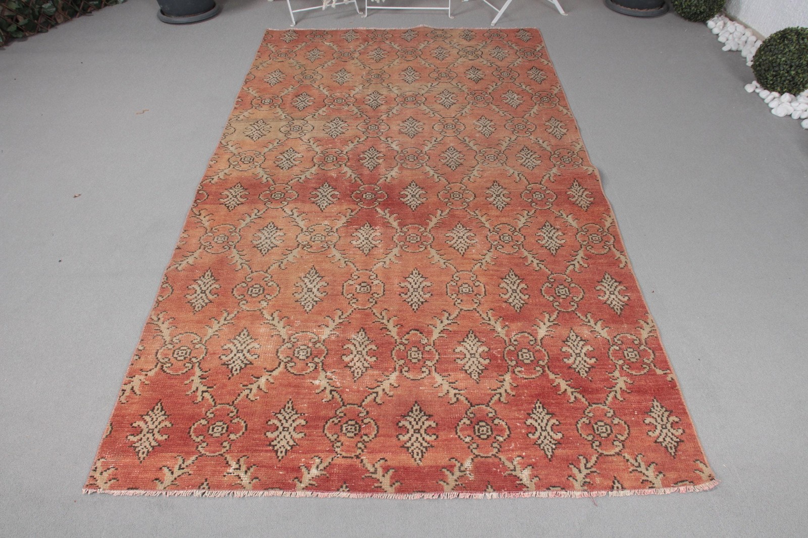 4,4×8 ft Turkish Area Rug, Beige Brown Vintage Abstract Wool Rug