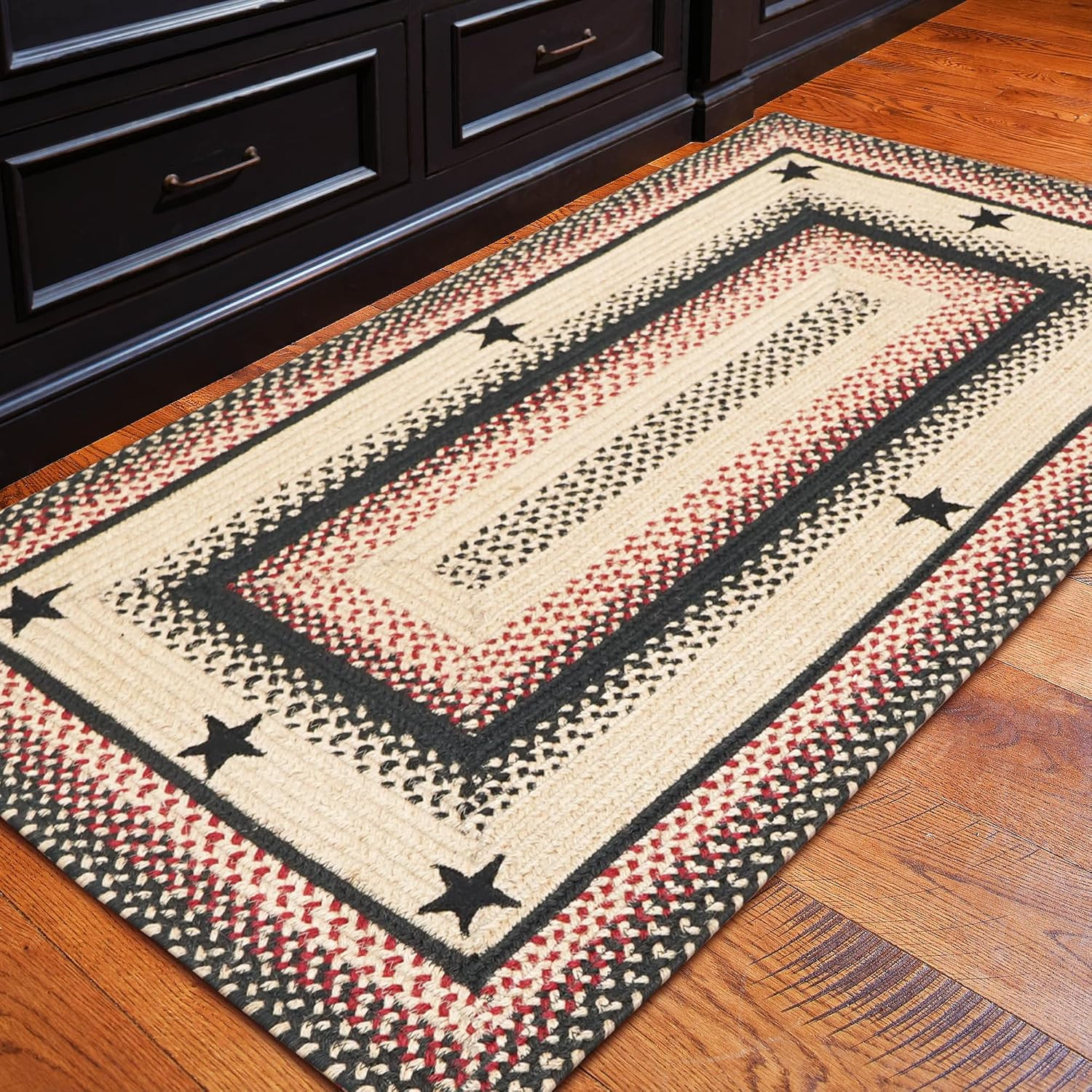 Homespice Gloucester Jute Braided Rug 20X30In Rect Black-Tan-Red Natural Jute R