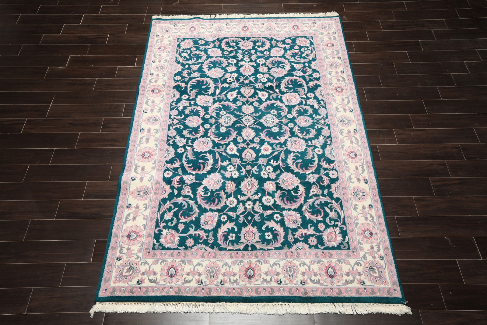 6’x8’10” Hand Knotted Wool Emerald Indo Kashaan Floral Plush Pile Rug