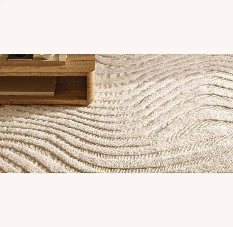 New Modern Hand tufted Rug New Zealand wool high-low Handmade Ivory Color Rug