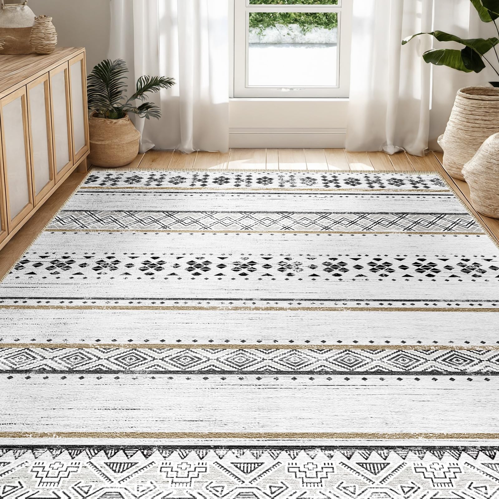 BESTSWEETIE 8×10 Area Rugs for Living Room Washable Moroccan Farmhouse Neutral G