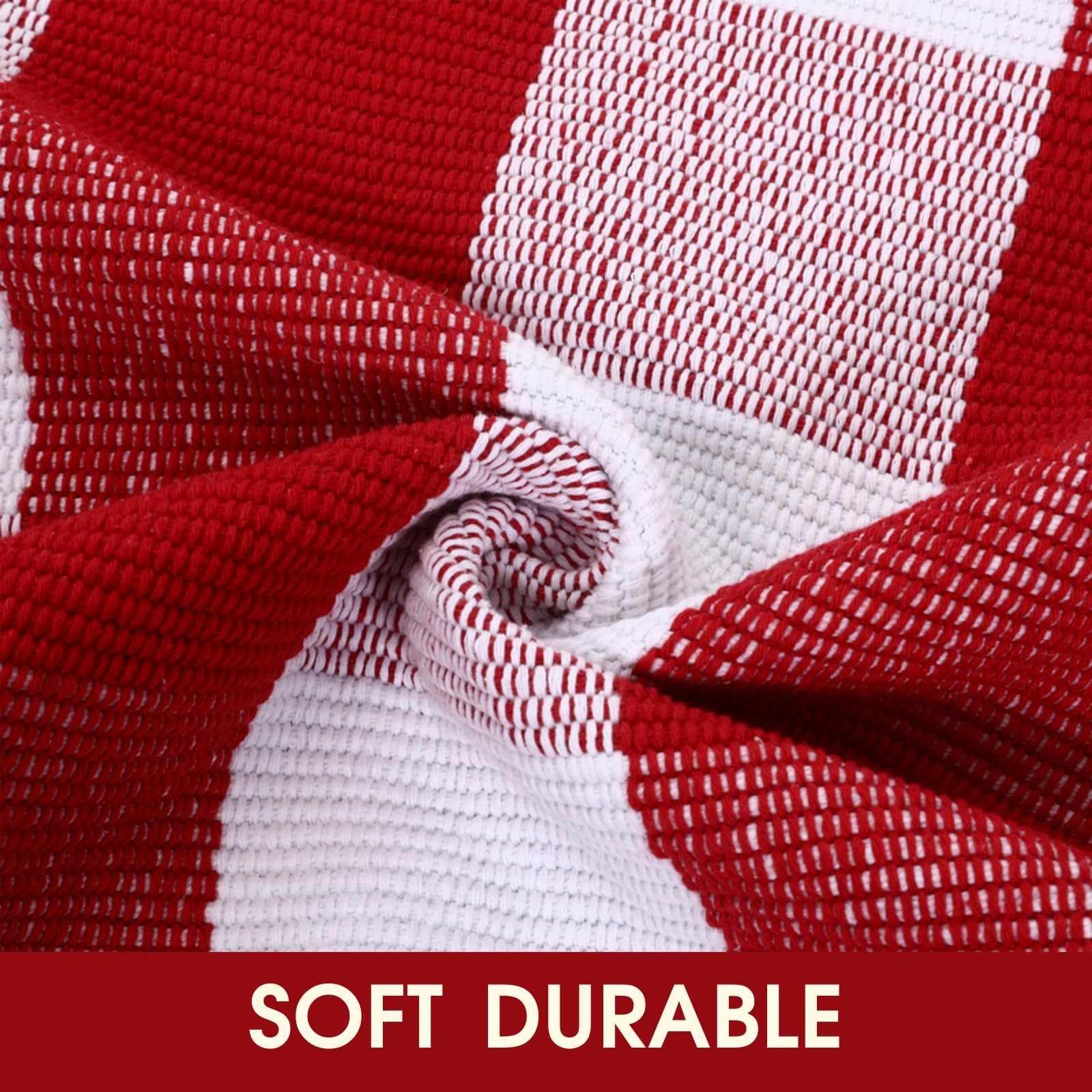 Homydecor Christmas Red And White Plaid Rug 3 X 5 Cotton Hand-Woven Layered