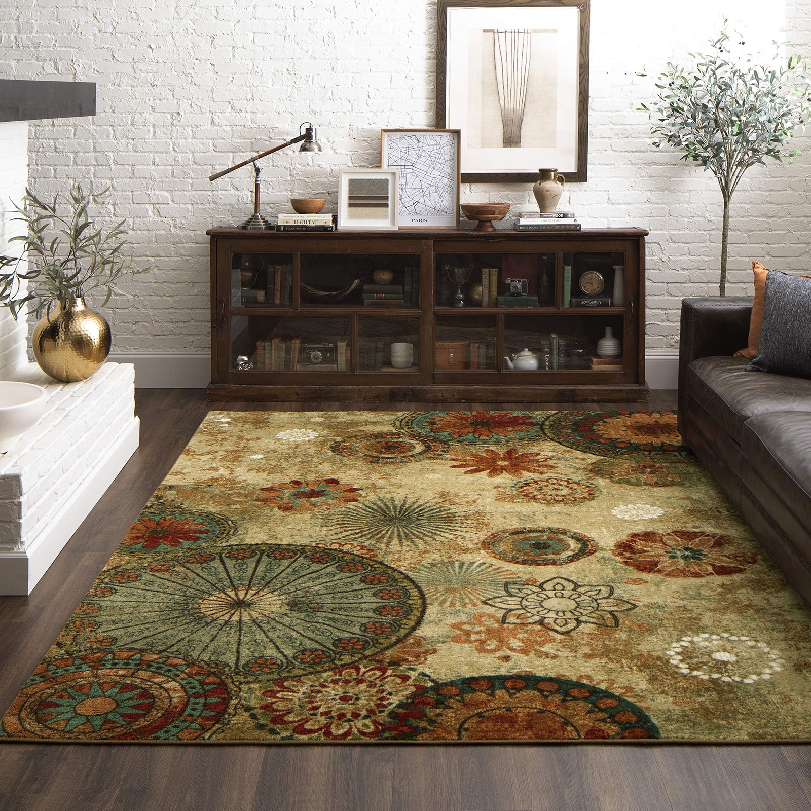 Caravan Ornamental Floral Medallion 6′ X 9′ Area Rug Orange For Living Room Dini