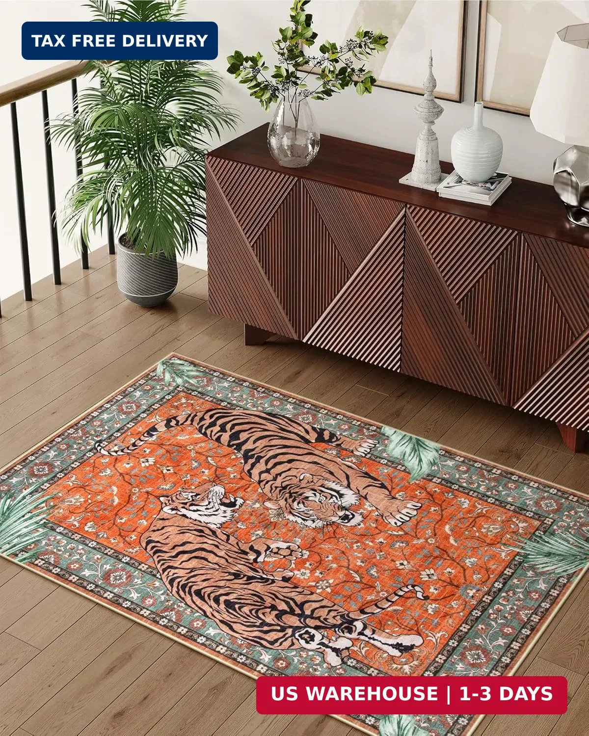 Moynesa Tiger 3×5 Washable Rug, Boho Area Rugs for Entryway, Non Slip Small Rug