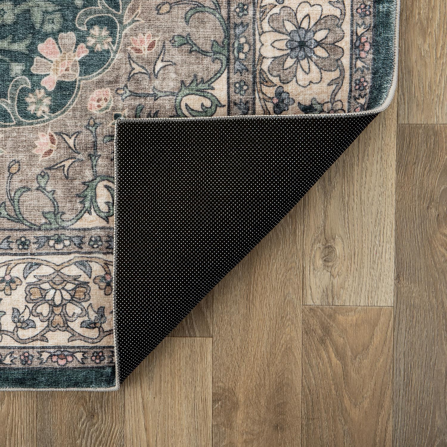 Traditional Oriental Medallion Washable Non Slip Area Rug 5′ X 7′ Green