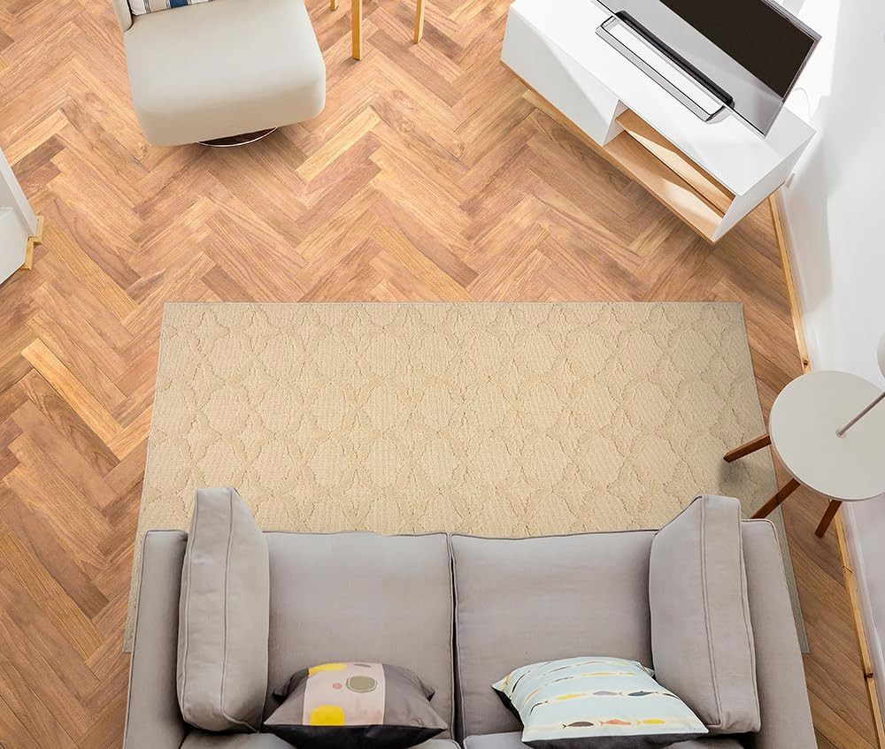 Sparta Non Slip Polypropylene 2 Ft. X 8 Ft. Biege Tan Area Rug- Ideal for Living