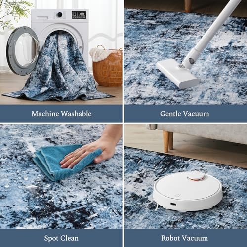 2×3 Entrance Rugs, Washable Navy Blue Dark Entry Small Rug | Stain-Resistant;