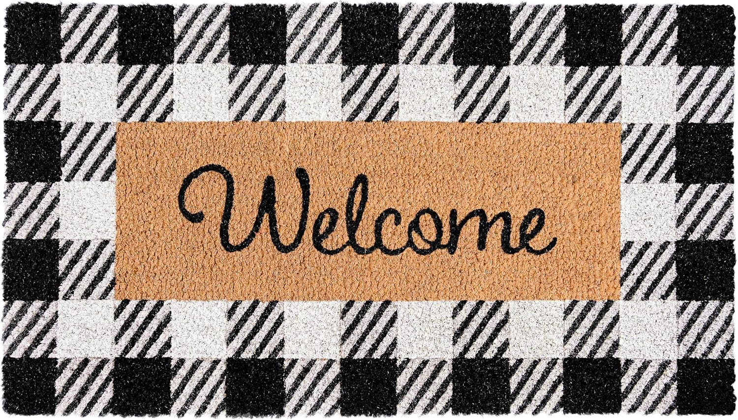 Black and White Checked Outdoor Rug 30X17 Inch, Buffalo Plaid Welcome Mat | Natu