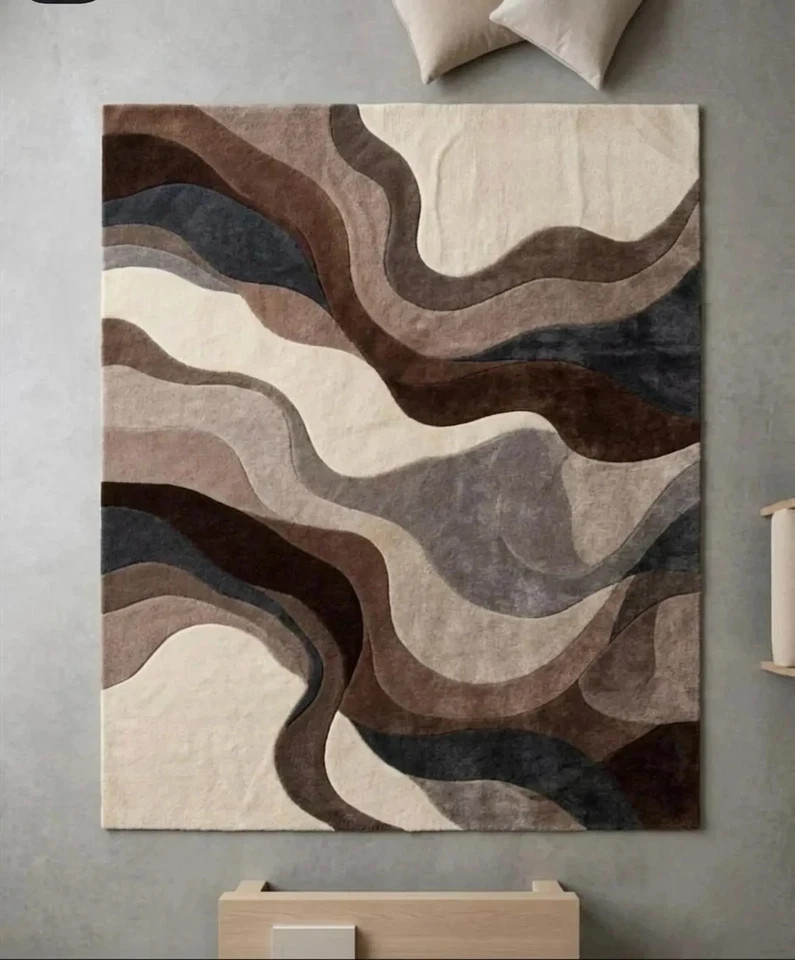 Hand Tufted Wool Abstract Rug New Zealand Wool Area Carpet Modern Organic Design