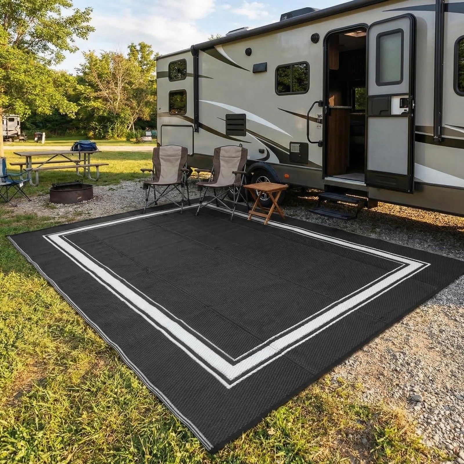 Waterproof Outdoor Rug for Patio, Reversible Plastic Straw Mat 8×10/9×12/9×18 FT