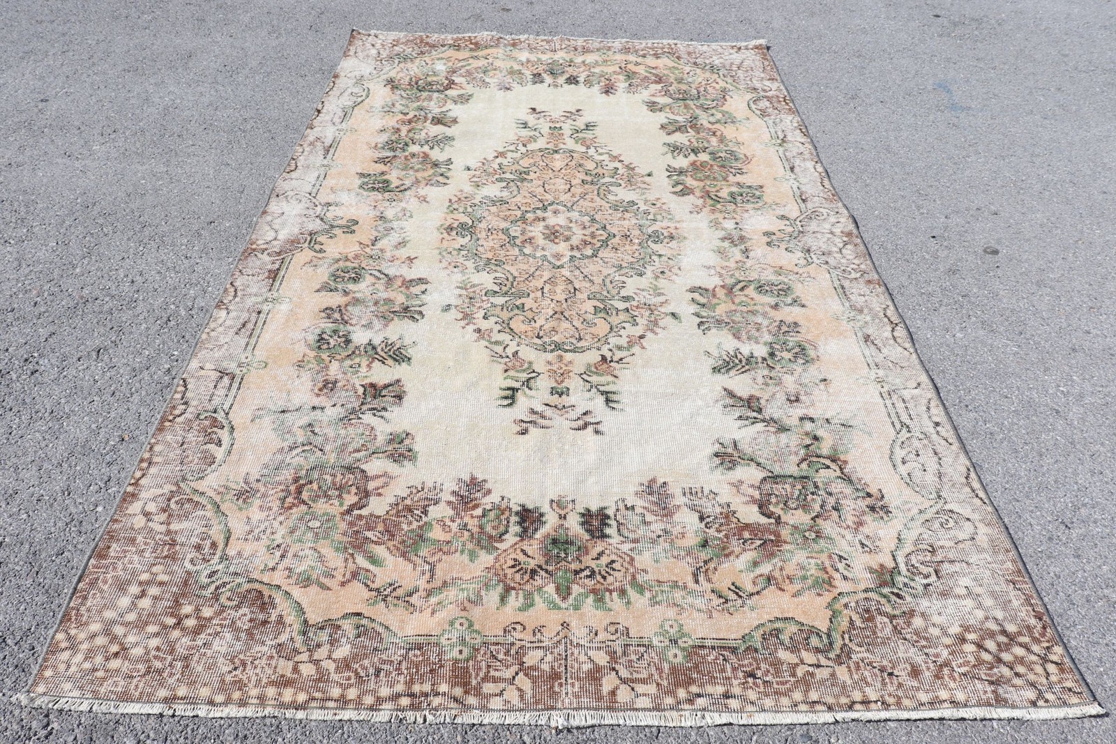 Turkish 5,6×9,3 ft Rug, Vintage Large Rug, Brown Striped Rug