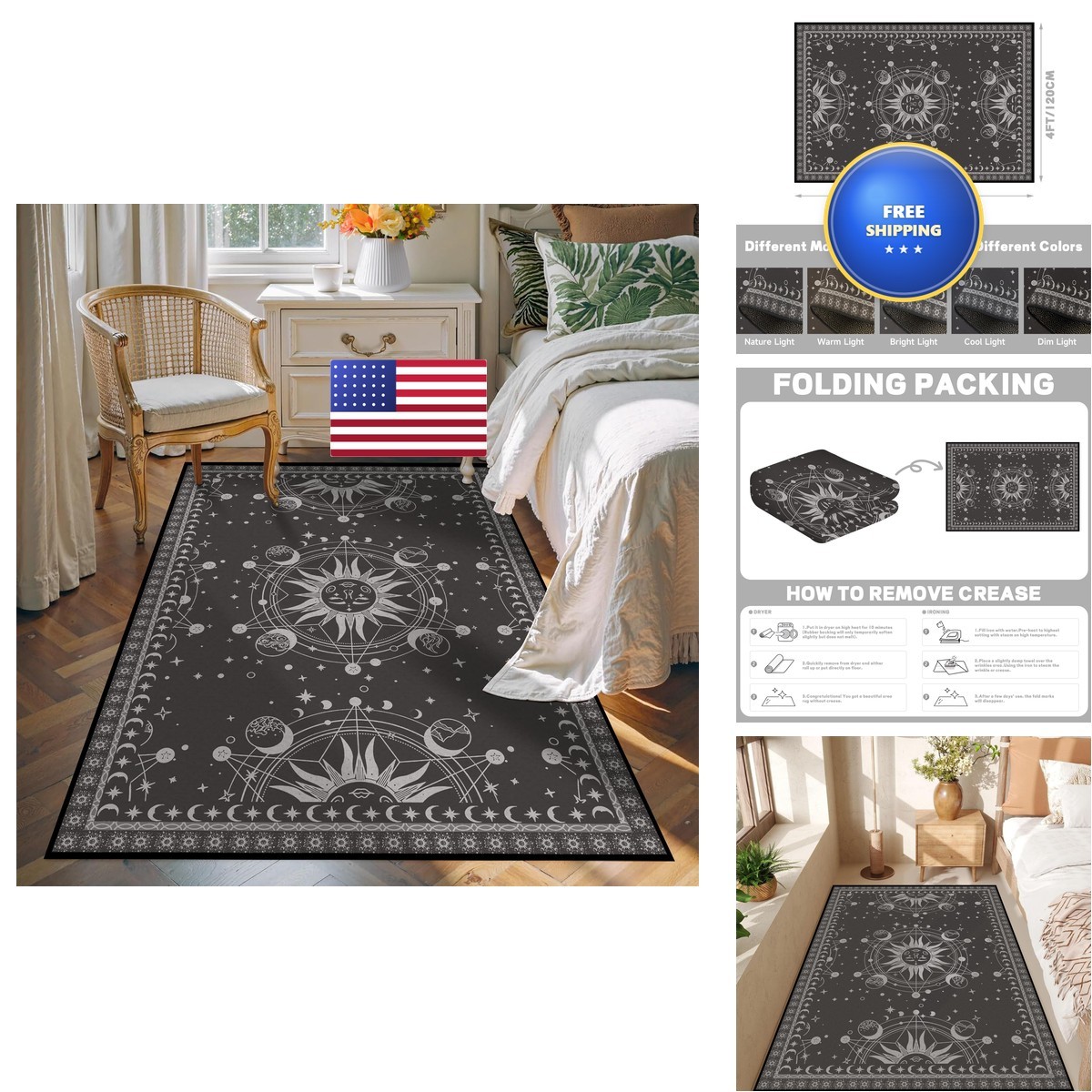 Ceryuee Large Sun And Moon Rug Boho Celestial Area Rugs For Bedroom Dorm Living