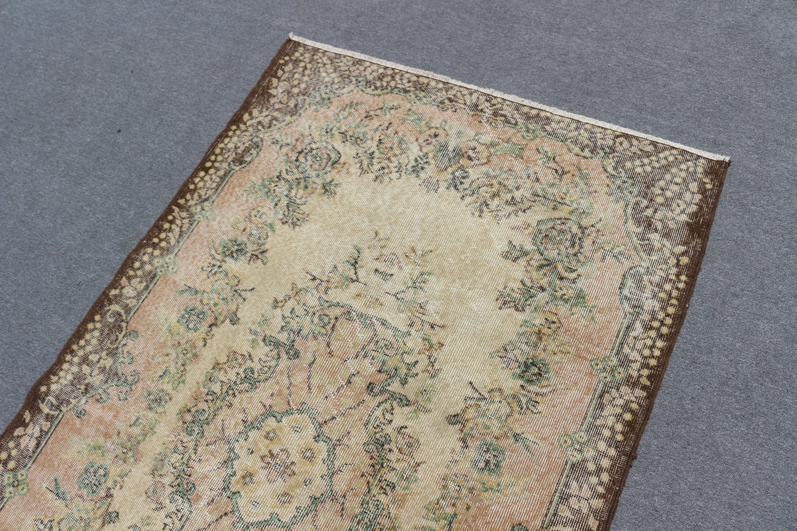 Vintage Rug, Area 3,9×6,8 ft Turkish Rug, Brown Oriental Wool Rug