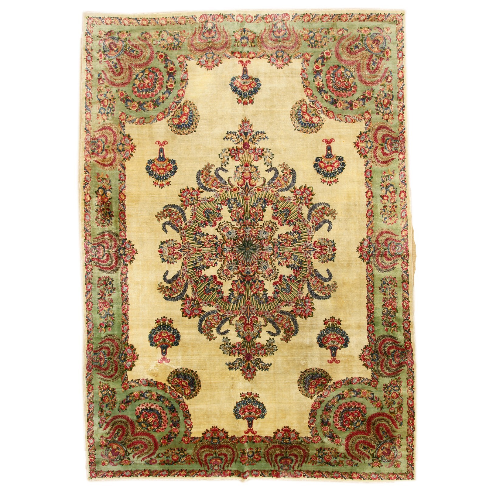 Antique RoyalKerman | 9’9″ x 13’11” Hand-Knotted Wool Area Rug | 100+ Years Old
