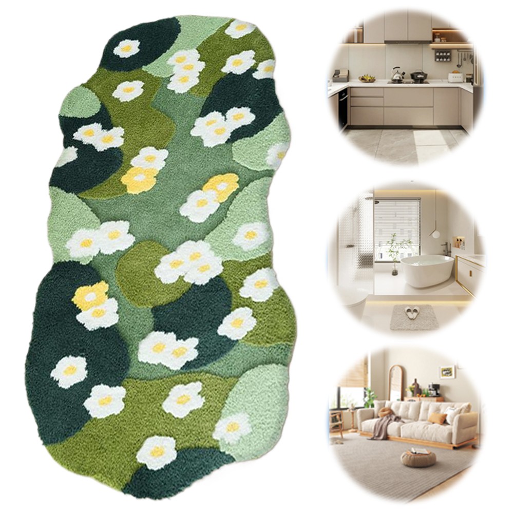 Moss Rug Fluffy Moss Green Carpet Flocked Green Plush Bedroom Rug (160x90cm)