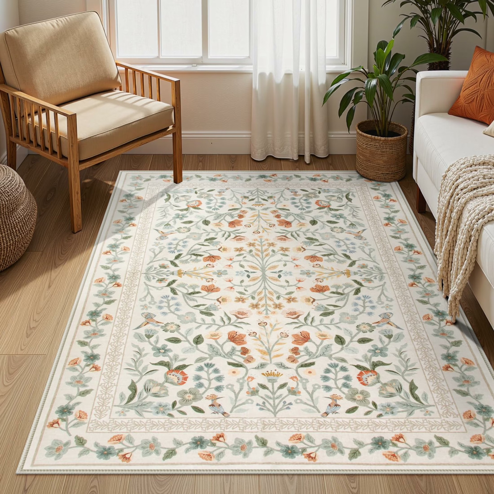 5’X7′ Floral Area Rugs for Living Room, Washable Vintage Botanical Rugs for Bedr