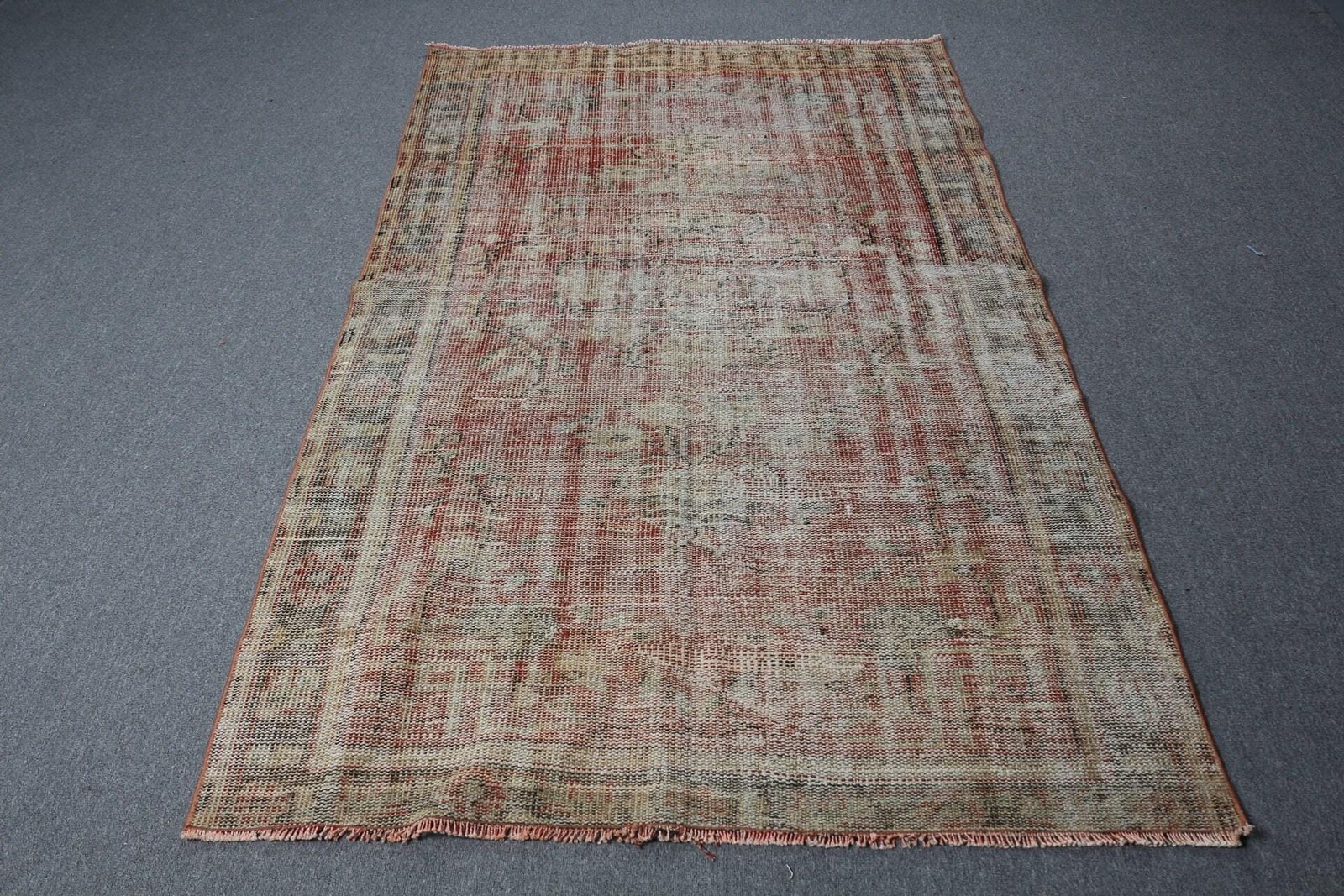 4,4×7,3 ft Turkish Rug, Vintage Area Rug, Red Brown Ombré Wool Rug